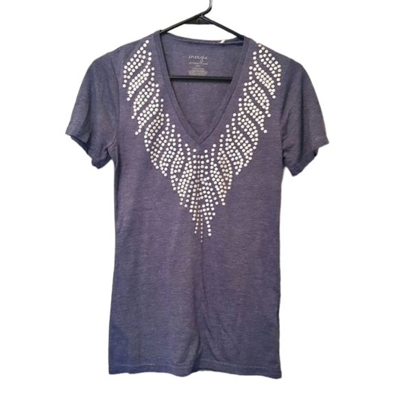 ENERGIE V Neck Silver Studded Top sz M - Picture 1 of 7